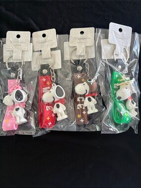 Snoopy Cartoon Keychain Bag Charm with Colorful Strap Set Of 12